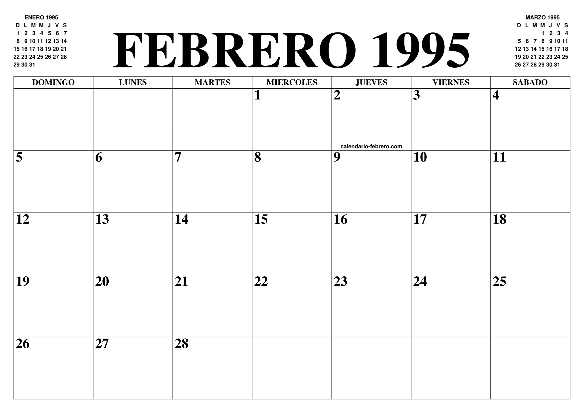 CALENDARIO FEBRERO 1995 : EL CALENDARIO FEBRERO PARA IMPRIMIR GRATIS CALENDARIO FEBRERO 1995 : EL CALENDARIO FEBRERO PARA IMPRIMIR GRATIS